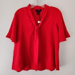 Rachel Roy Top Women XS Red Front Tie Holiday Workwear Classic Modern Chic Layer